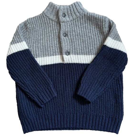 Janie & Jack Boys 18-24M Navy Colorblock Sweater 1/4 Button Mockneck Pullover - Picture 2 of 7